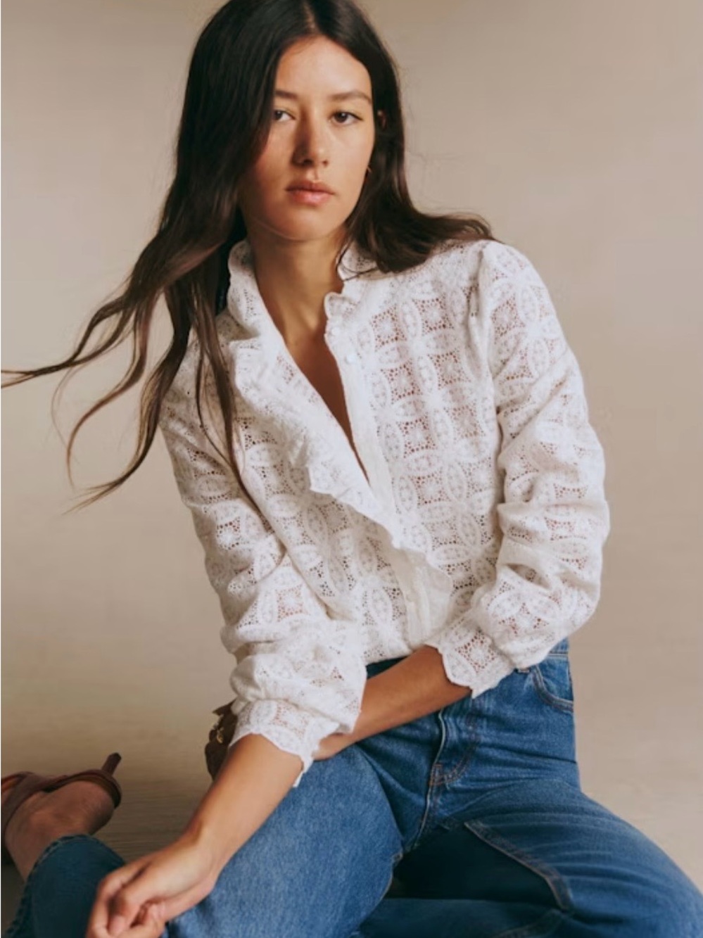 Sezane Chlo Blouse in Ecru Guipure size 38